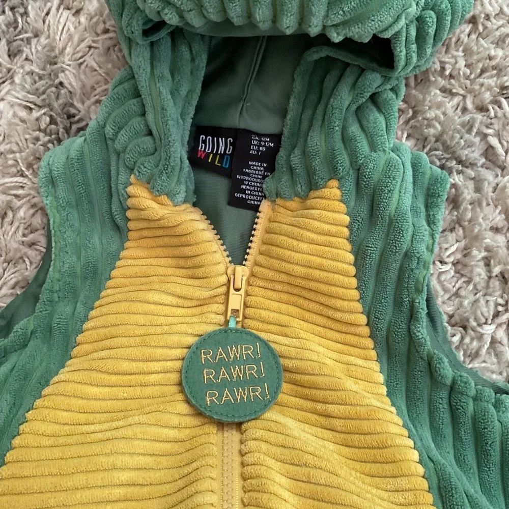 Going Wild Green Dinosaur Costume Vest‎ Zip Up Toddler 12M Rawr Zipper Pull